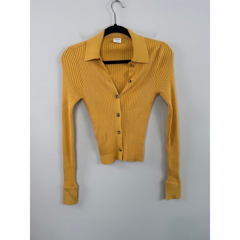 Abercrombie & Fitch Cardigan Yellow S Ribbed Button Polo Sweater Boho